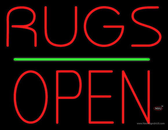 Rugs Block Open Green Line Neon Sign