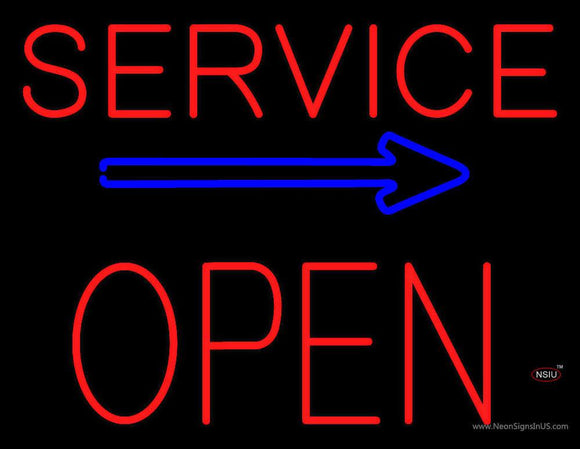 Red Service Block Open Neon Sign