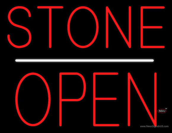 Stone Block Open White Line Neon Sign