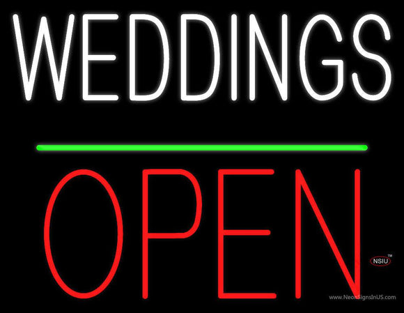 Weddings Block Red Open Green Line Neon Sign