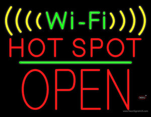 Wi-Fi Hot Spot Block Open Green Line Neon Sign