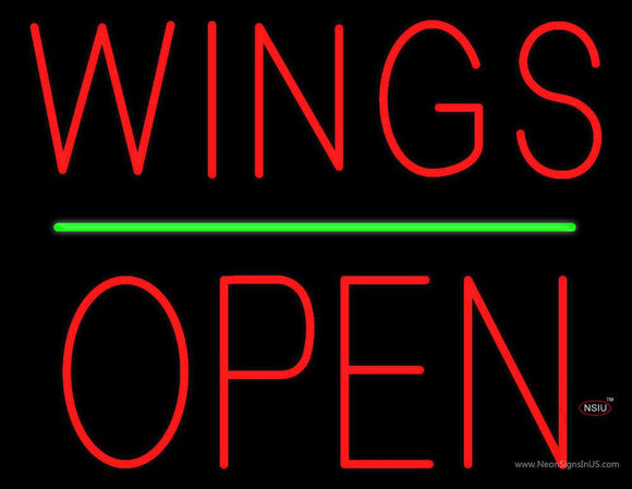 Wings Block Open Green Line Neon Sign