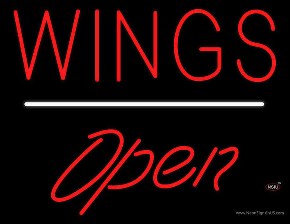 Block Wings Open White Line Neon Sign