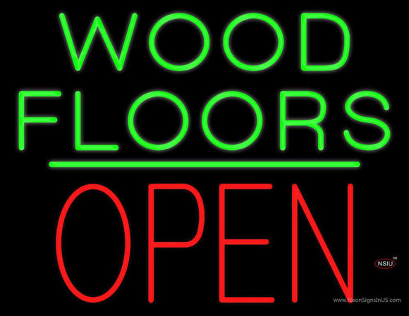 Wood Floors Block Open Green Line Neon Sign