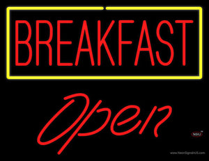 Block Breakfast with Blue Border Open Neon Sign