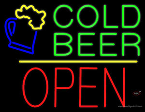 Cold Beer Mug Block Open Neon Sign