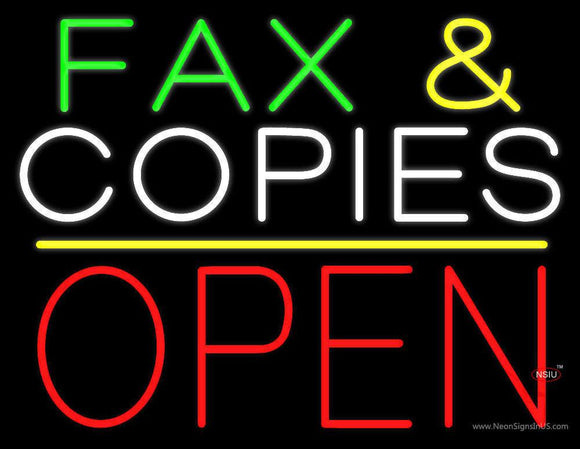 Fax and Copies Yellow Line Block Open Neon Sign