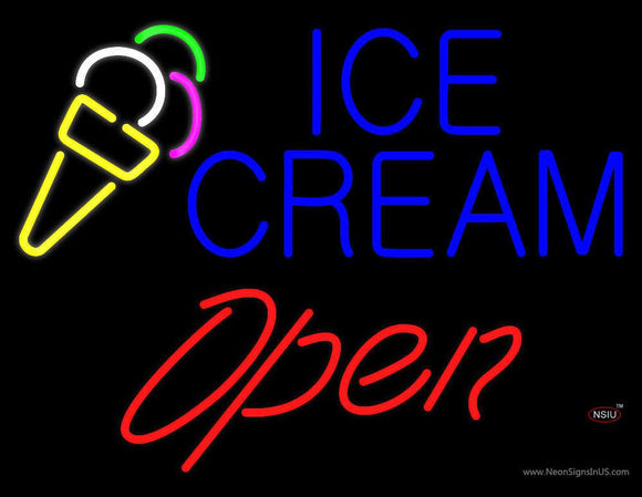 Block Ice Cream Red Open Neon Sign