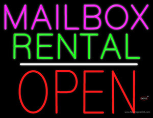 Mailbox Rental Open Block White Line Neon Sign