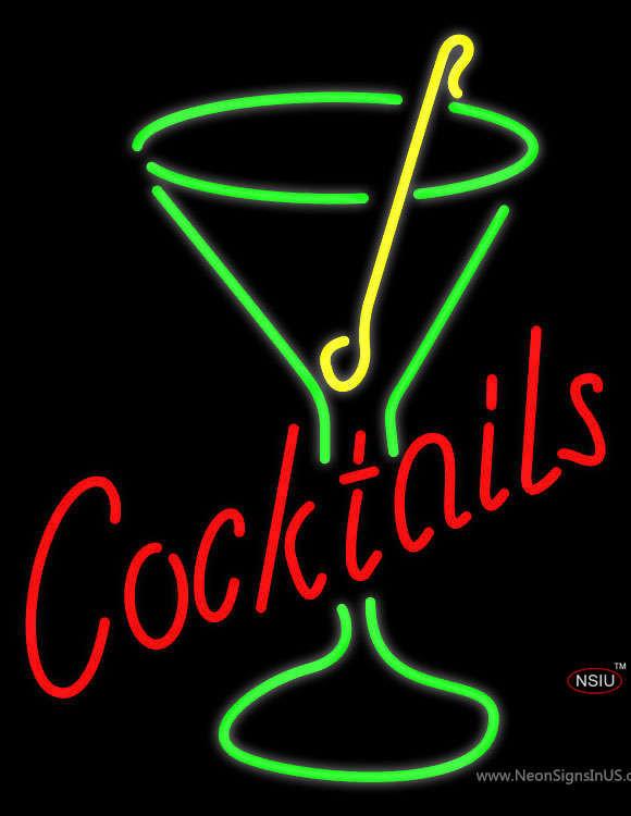 Rectangle Cocktail with Cocktail Glass Neon Sign
