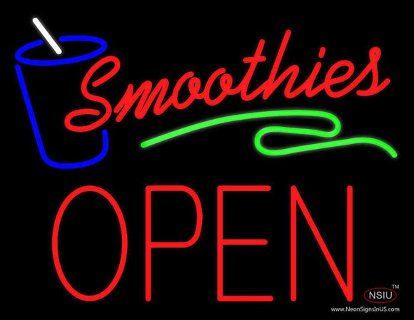 Red Smoothies Block Open Neon Sign