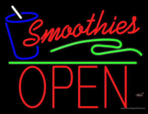Red Smoothies Block Open Green Line Neon Sign