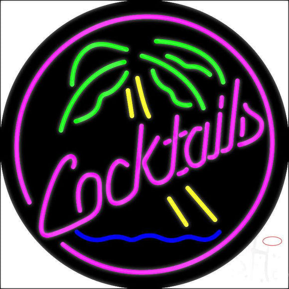 Pink Cocktail Oval Palm Tree Neon Sign