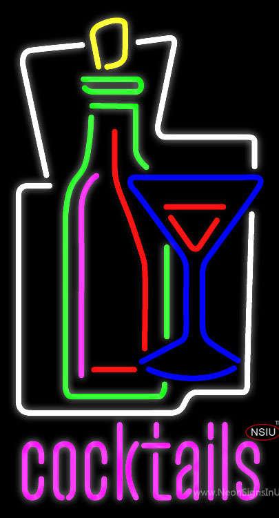 Cocktail Glass & Wine Bottle Cocktail Neon Sign