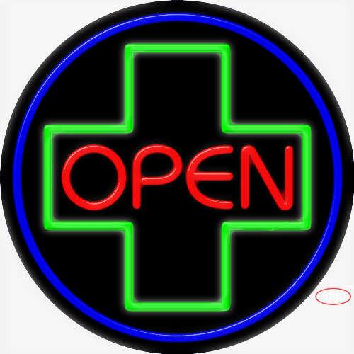 Open With Cross Logo Neon Sign