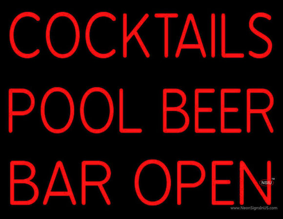 Cocktails Pool Beer Bar Open Neon Sign