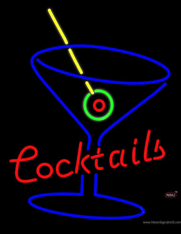 Cocktails With Martini Glass Neon Sign