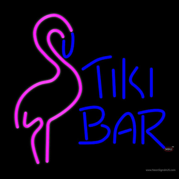 Tiki Bar with Flamingo Neon Sign