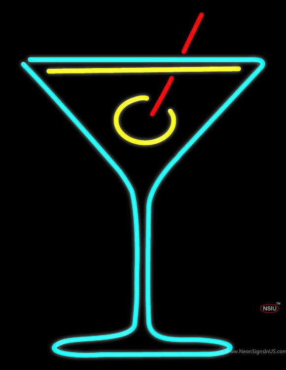 Blue Cocktails Glass Bar Neon Sign