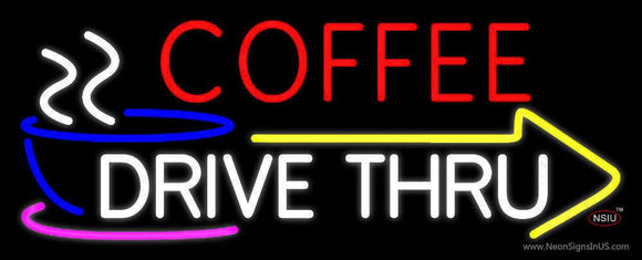 Coffee Drive Thru With Yellow Arrow Neon Sign