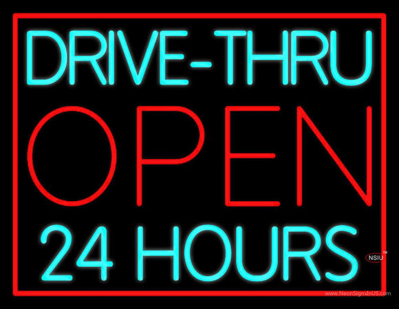 Drive Thru Red Open  Hours Neon Sign