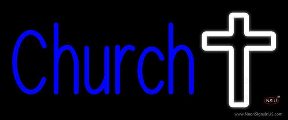 Blue Church With Cross Neon Sign