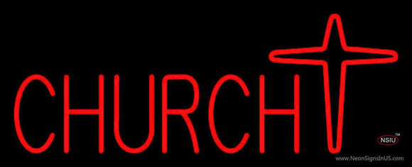 Church With Cross Logo Neon Sign