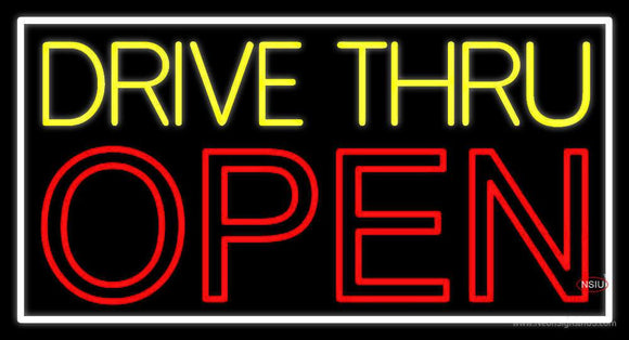 Yellow Drive Thru Open Red Neon Sign