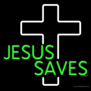 Green Jesus Saves White Cross Neon Sign