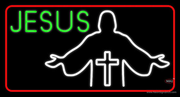 Jesus Christian Cross With Border Neon Sign
