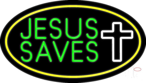 Jesus Saves White  Cross With Border Neon Sign