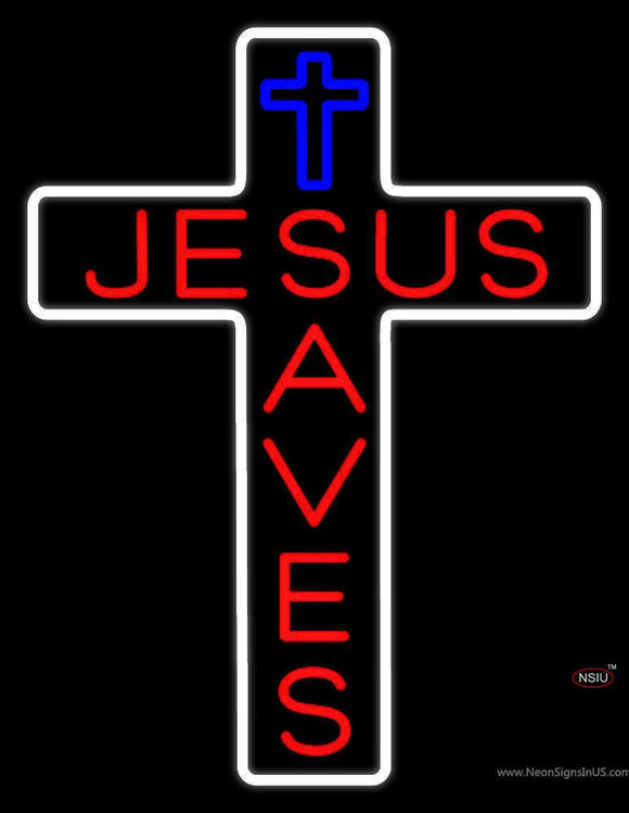 Jesus Saves With  Cross Neon Sign