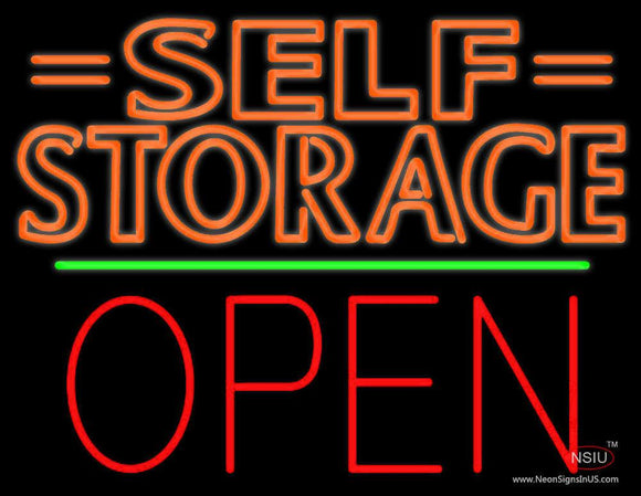 Orange Self Storage Block With Open  Neon Sign