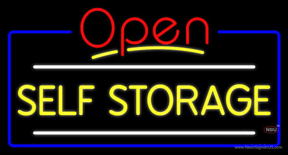 Yellow Self Storage Block With Open  Neon Sign