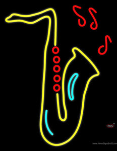 Yellow Saxophone Musical Note Neon Sign