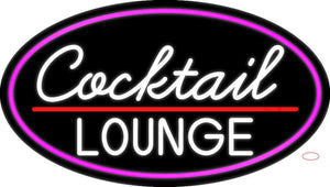 Cursive Cocktail Lounge Oval With Pink Border Neon Sign