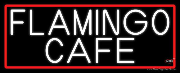 Flamingo Cafe With Red Border Neon Sign