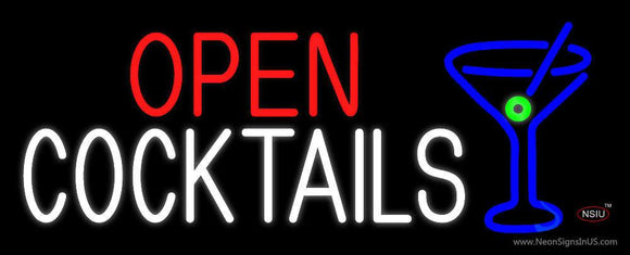 Open With Cocktail Glass Neon Sign