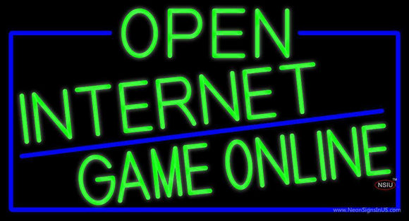 Green Open Internet Game Online With Blue Border Neon Sign