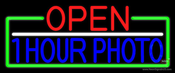 Open  Hour Photo With Green Border Neon Sign