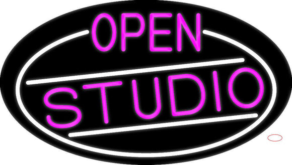 Pink Open Studio Oval With White Border Neon Sign