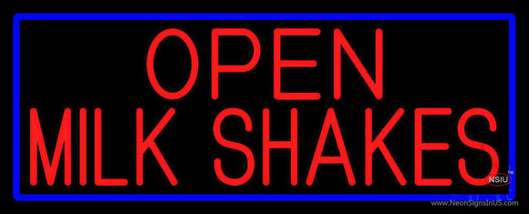 Red Open Milk Shakes With Blue Border Neon Sign
