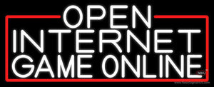 White Open Internet Game Online With Red Border Neon Sign
