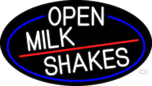 White Open Milk Shakes Oval With Blue Border Neon Sign