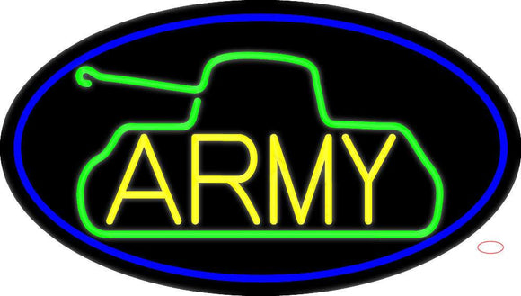 Yellow Army With Blue Oval Border Neon Sign