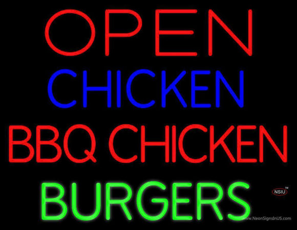 Open Chicken BBQ Chicken Burgers Neon Sign
