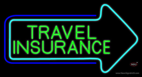 Green Travel Insurance With Arrow Neon Sign