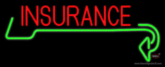 Red Insurance with Green Arrow Neon Sign