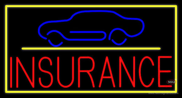 Car Logo Yellow Line Insurance with Border Neon Sign