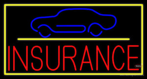 Red Insurance Car Logo with Yellow Border Neon Sign
